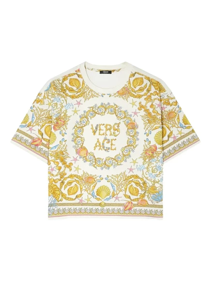 Женская укороченная футболка Versace Barocco, кремовая