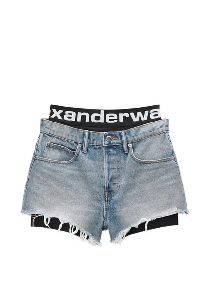Шорты Alexander Wang байкерские с логотипом, синие