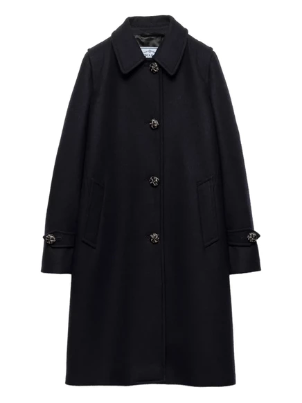 Женское пальто Prada Leather Button шерстяное, синее