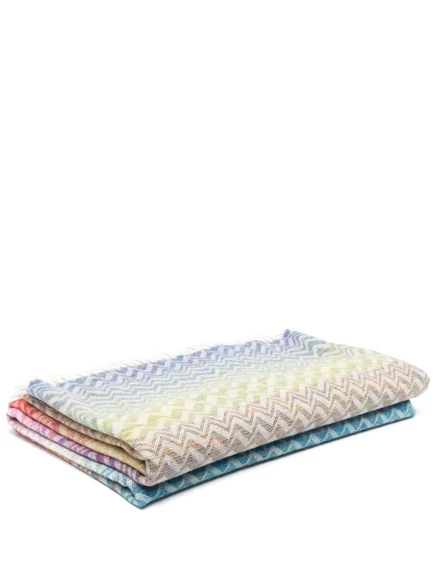 Плед Missoni Home из шерстяного микса с зигзагом и бахромой, красный
