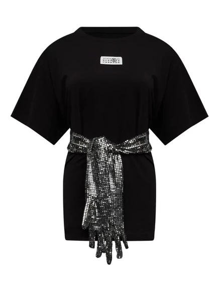 Свитер MM6 Maison Margiela с круглым вырезом и поясом с блестками