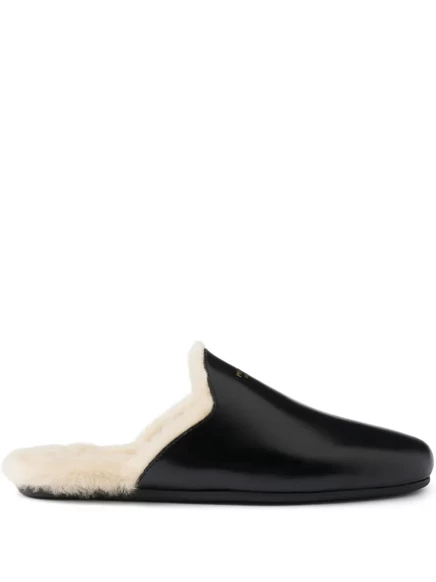 Женские кожаные мюли Prada с меховой подкладкой, черные