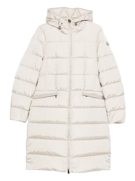 Женское стеганое пальто Moncler с капюшоном, бежевое