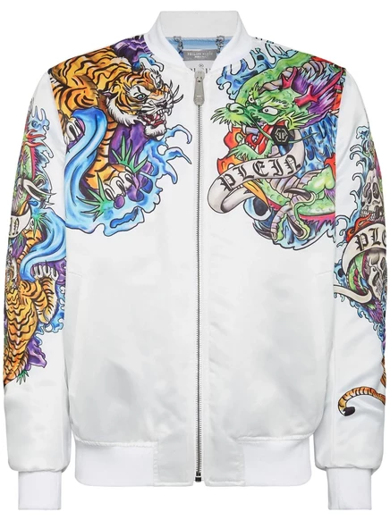 Куртка-бомбер Philipp Plein с тату-принтом  white
