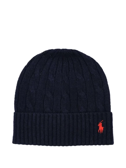 Женская шапка-бини Polo Ralph Lauren с отворотом, синяя