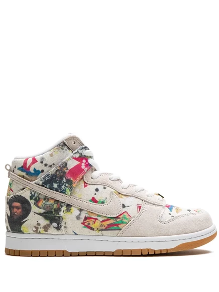 Унисекс высокие кроссовки Nike x Supreme SB Dunk High Rammellzee, бело-бежевые