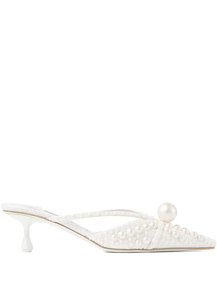 Женские мюли Jimmy Choo Sana 50 мм с жемчугом, белые