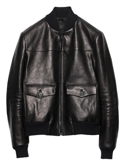 Кожаная куртка-бомбер Prada black