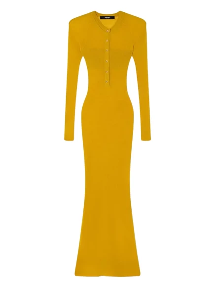 Женское платье Versace вязаное в рубчик, длинное, желтое