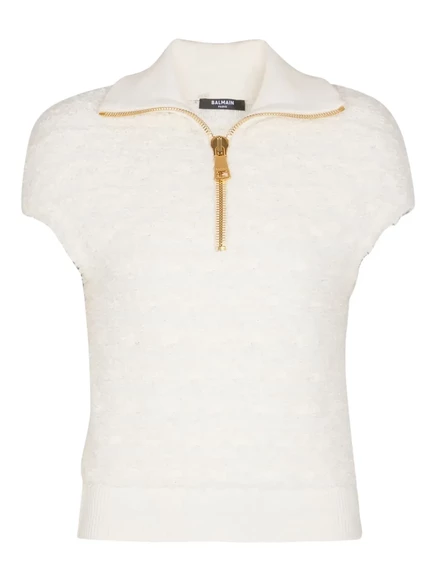 Топ с коротким рукавом и застежкой-молнией Balmain white
