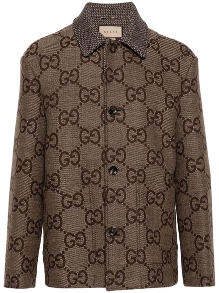 Мужская куртка-рубашка Gucci Maxi GG из шерсти, коричневая