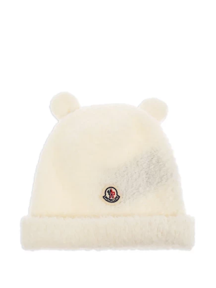 Шерстяная шапка Moncler Enfant с отделкой в виде ушей white