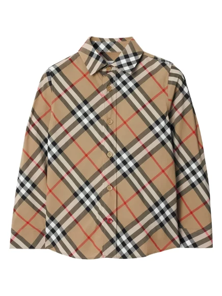 Детская рубашка Burberry Kids в клетку, коричневая