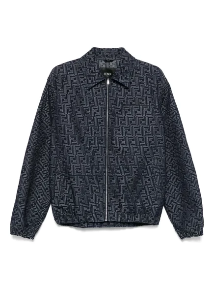 Мужская джинсовая бомбер-куртка Fendi FF-jacquard, индиго