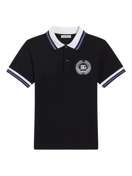 Детская рубашка поло с вышитым гербом Dolce & Gabbana blue