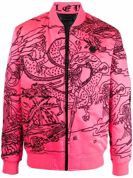 Куртка-бомбер с вышитым тату-мотивом Philipp Plein pink