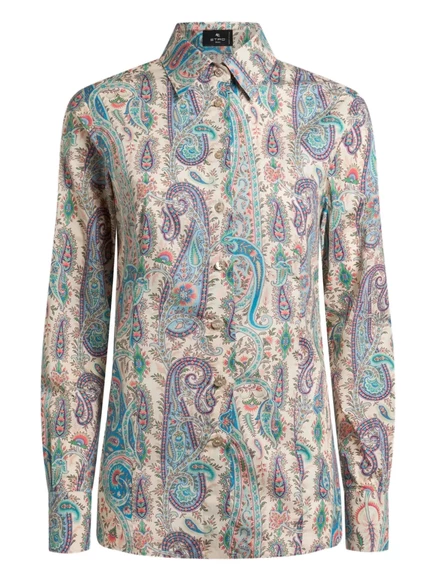 Женская рубашка Etro из хлопка с узором пейсли, бежевая