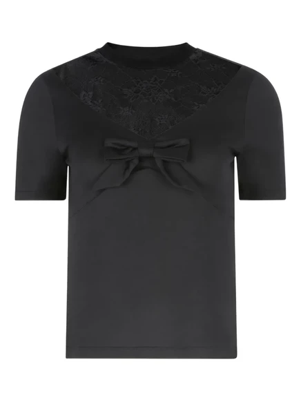Женская футболка Nina Ricci с кружевом и бантом, черная