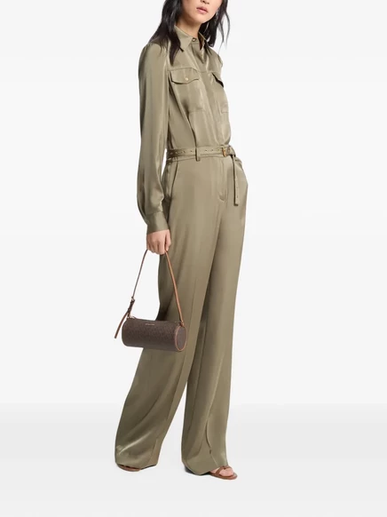 Женский комбинезон Michael Kors атласный с поясом, зеленый