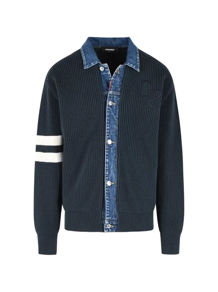 Мужской кардиган DSquared2 с джинсовым воротником, синий