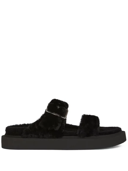 Мужские шлепанцы Giuseppe Zanotti из овчины с пряжкой, черные