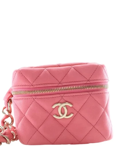 Женская косметичка Chanel Cube Chain на цепочке, розовая