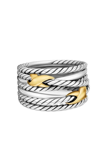Женское кольцо David Yurman Double X, серебро и 18kt золото, 13 мм