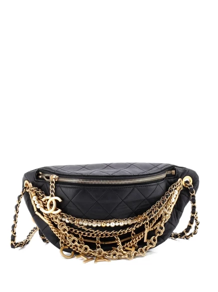 Женская сумка-пояс CHANEL Pre-Owned All About Chains стёганая ягнячья кожа, черная