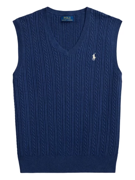 Мужской вязаный жилет Polo Ralph Lauren с вышивкой, синий