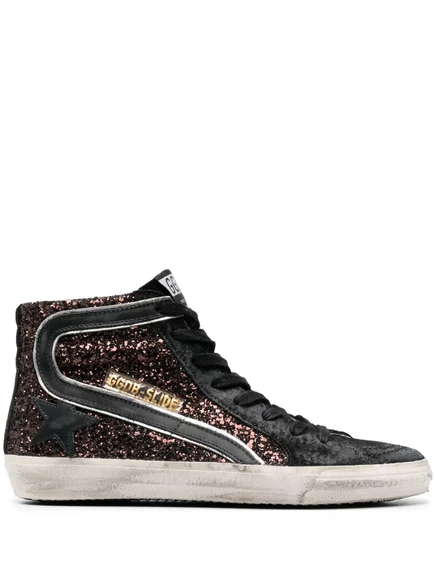 Женские высокие кеды Golden Goose Slide с глиттером, черные