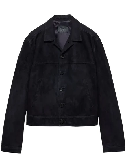 Мужская кожаная куртка Prada Suede блузон, темно-синяя