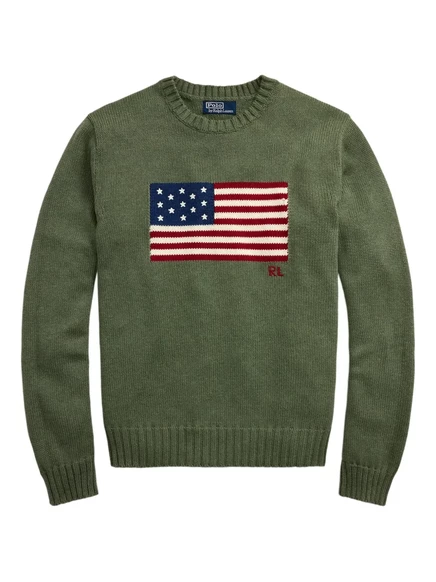Свитер с круглым вырезом и вышивкой в виде флага Polo Ralph Lauren green