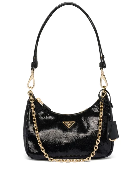 Мини-сумка Prada Re-из нейлона с блестками black