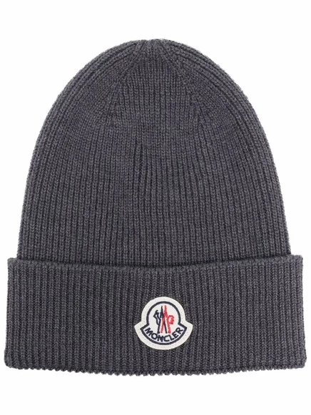 Мужская вязаная шапка Moncler с логотипом, серая