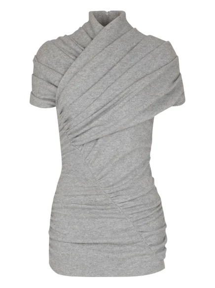 Трикотажный топ Balmain с драпировкой и коротким рукавом grey