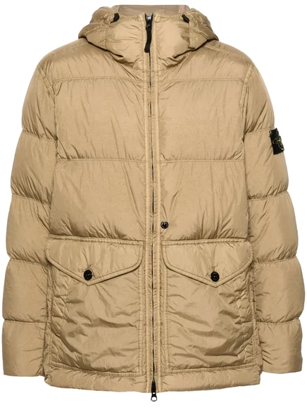 Стеганая куртка с капюшоном и значком компаса Stone Island brown