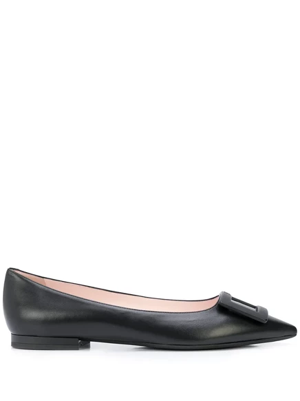 Туфли-лодочки на плоской подошве с пряжкой Roger Vivier black