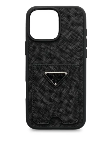 Текстурированный чехол-визитница Prada для iPhone 16 Pro Max black