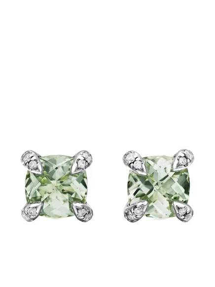 Женские серьги David Yurman Petite Chatelaine, серебро, празиолит 6 мм, зеленые