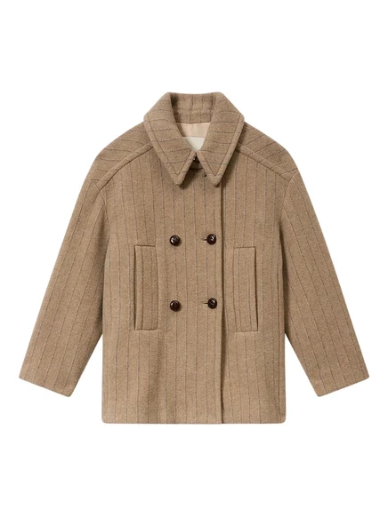 Двубортное пальто из фибры ISABEL MARANT в тонкую полоску neutrals