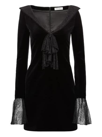 Бархатное мини-платье Nina Ricci с кружевной отделкой black