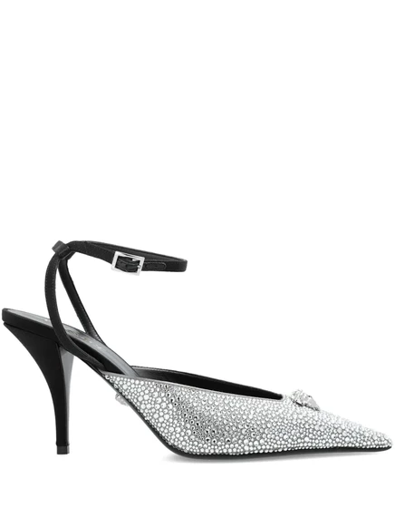 Босоножки-лодочки Versace 85mm Crystal La Medusa на шнуровке silver