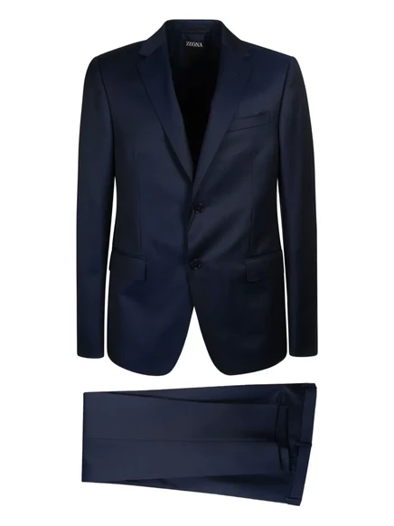 Шерстяной однобортный костюм Zegna на двух пуговицах blue