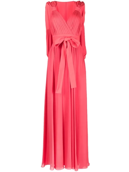 Платье из двойного жоржета с бантом Elie Saab red
