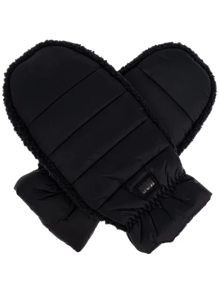 Женские митенки Ugg UGGfluff стеганые с мехом, черные