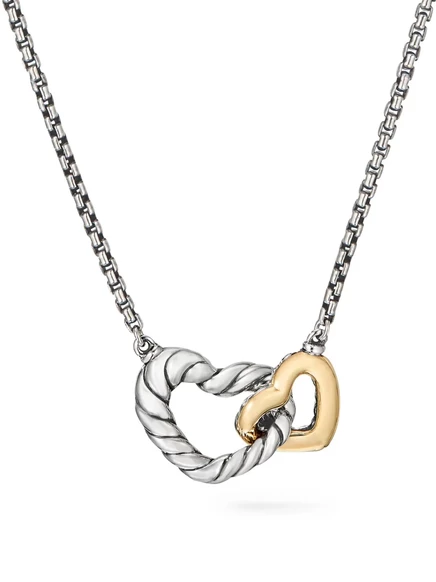 Женское колье David Yurman Heart 16,4 мм, серебристо-золотое