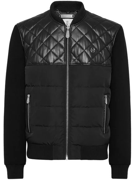 Мужская бомбер-куртка Philipp Plein кожаная, черная