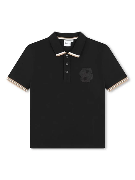 Поло для мальчиков Boss Kidswear из пике с вышитым логотипом, черное