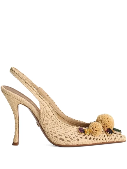 Женские туфли Dolce & Gabbana с помпонами, бежевые