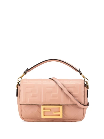 Мини-сумка из багета Zucca с тиснением, бывшая в употреблении у Fendi 2010-2024 pink